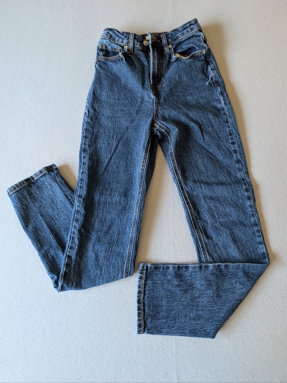 Classic High Waist Straight Blue Jeans Denim 99% Cotton 24" Cowgirl Minimalist
